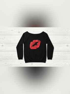 MagicMK Black Lip Print Off Shoulder Long Sleeve Graphic Top Plus Size 4XL